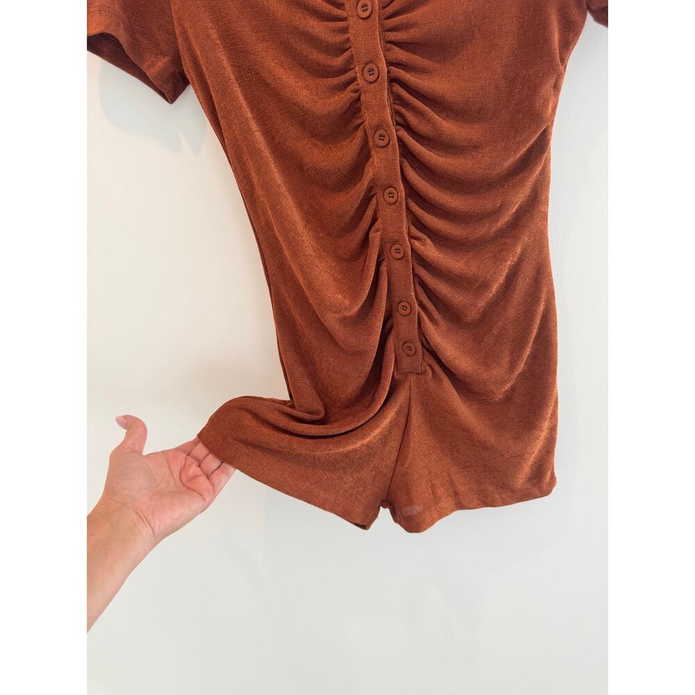 Princess Polly Rust Orange Ruched Button Front Romper - Picture 4 of 7